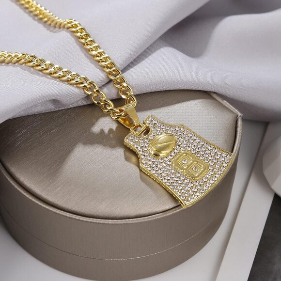 Gold Plated Iced Out #8 Kobe Bryant Los Angeles Lakers Jersey Pendant Necklace - Picture 4 of 5